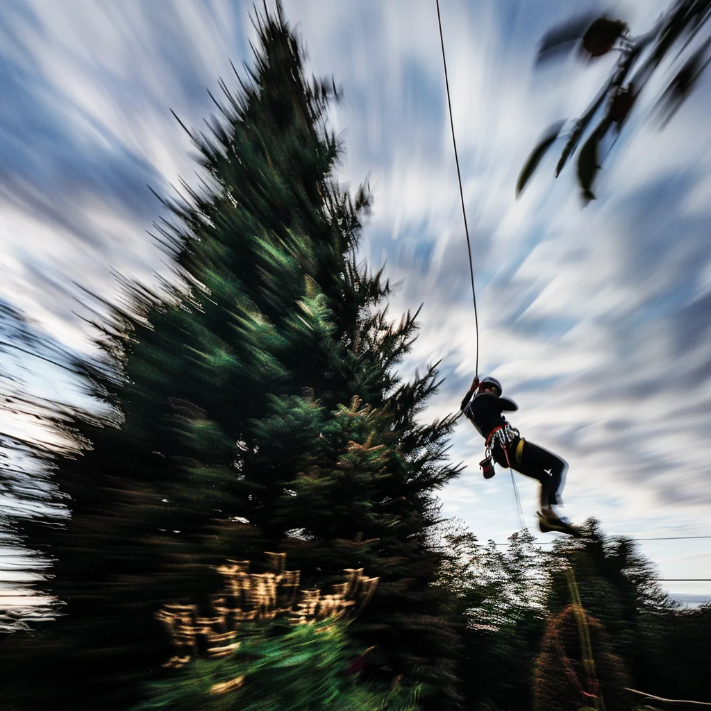 Arborist klatrer i højt fyrretræ med klatresele og udfører træfældning i Aalborg